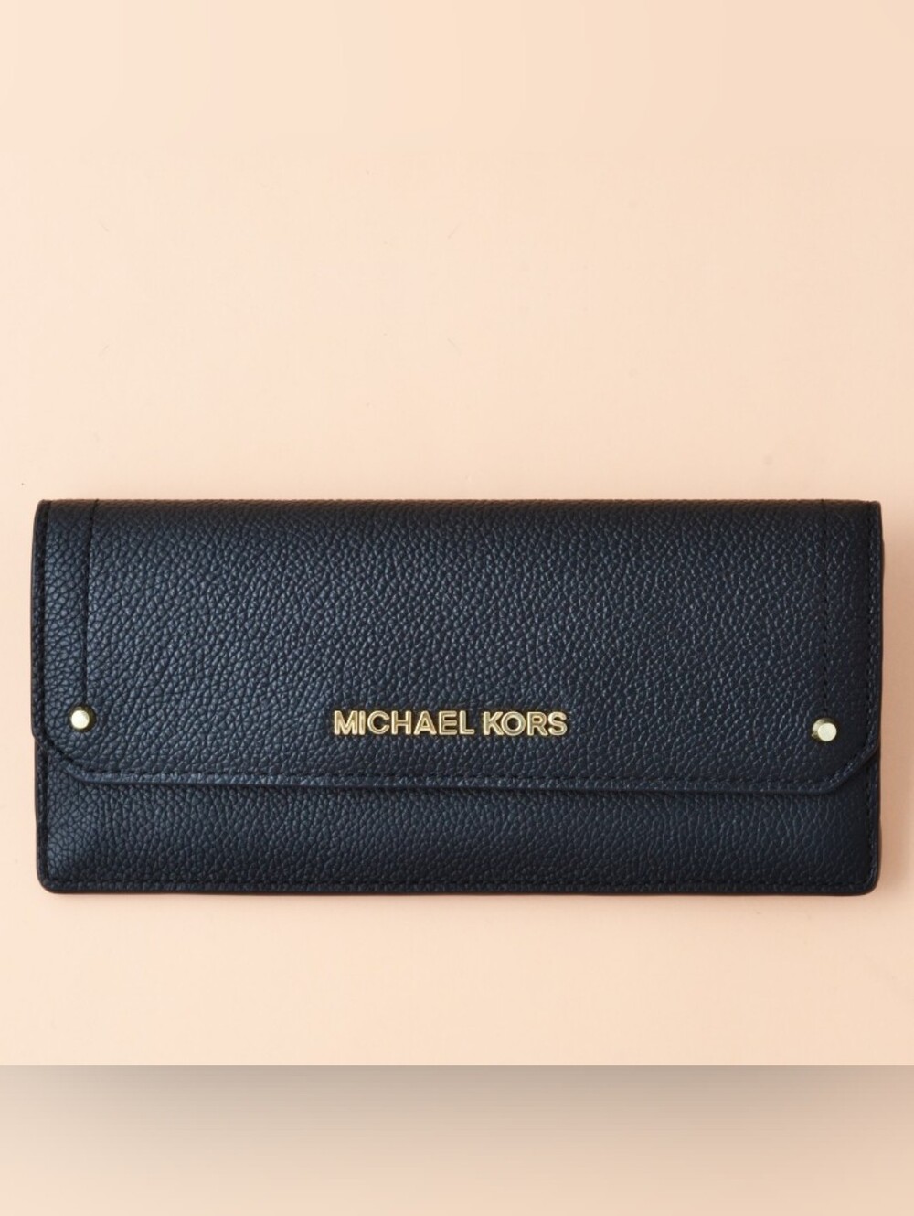 Michael Kors Black Hayes Flat Leather Wallet with Gold Logo NWT